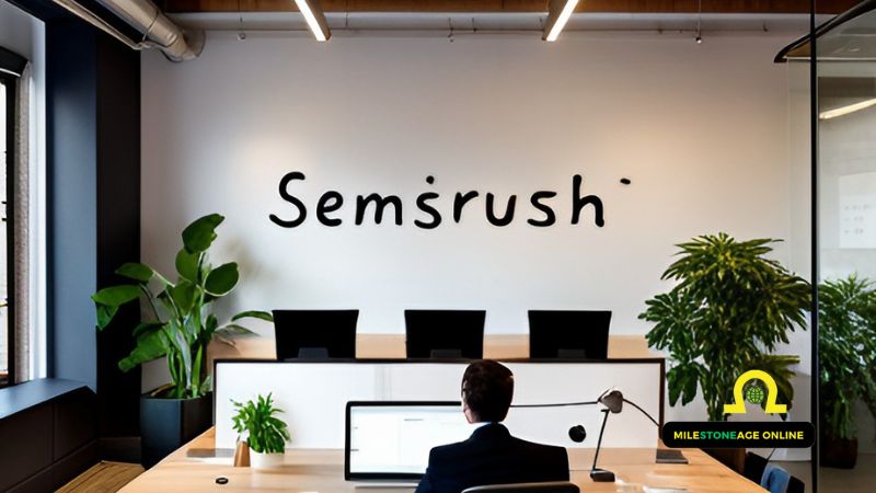 An office where businessmen are sitting while Semrush written on the wall - Semrush Features