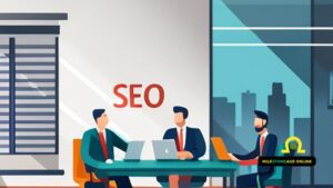 Businessmen are sitting while SEO is written on the wall - What are the best SEO strategies