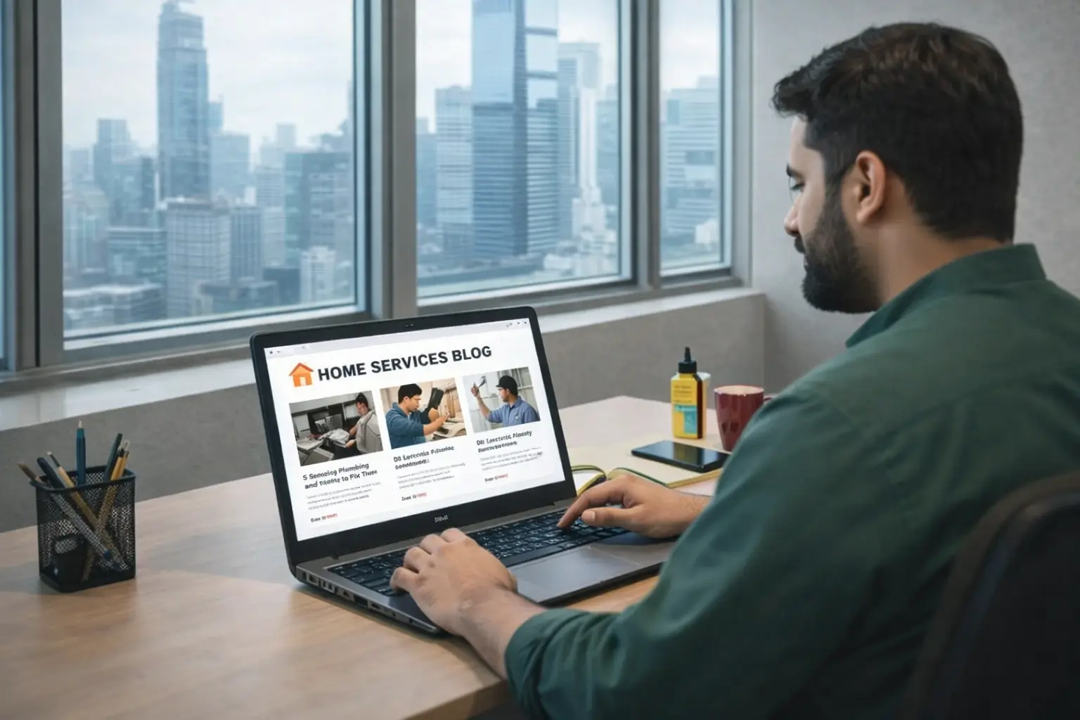 Man working on home services blog