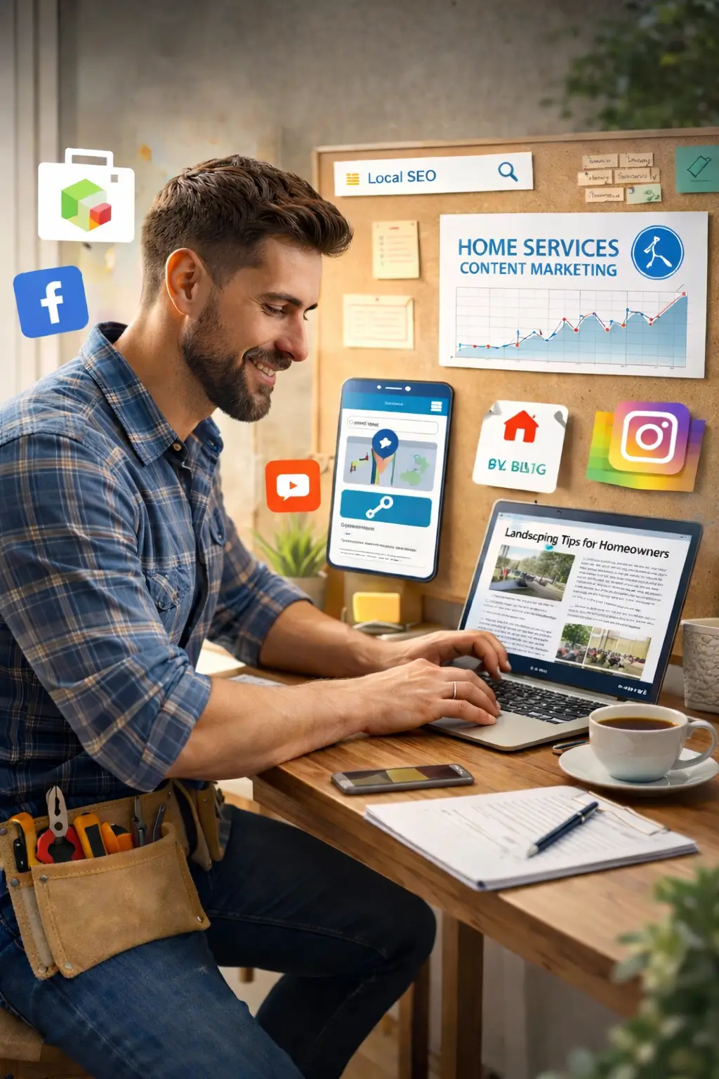 A man is doing content marketing for local home service business
