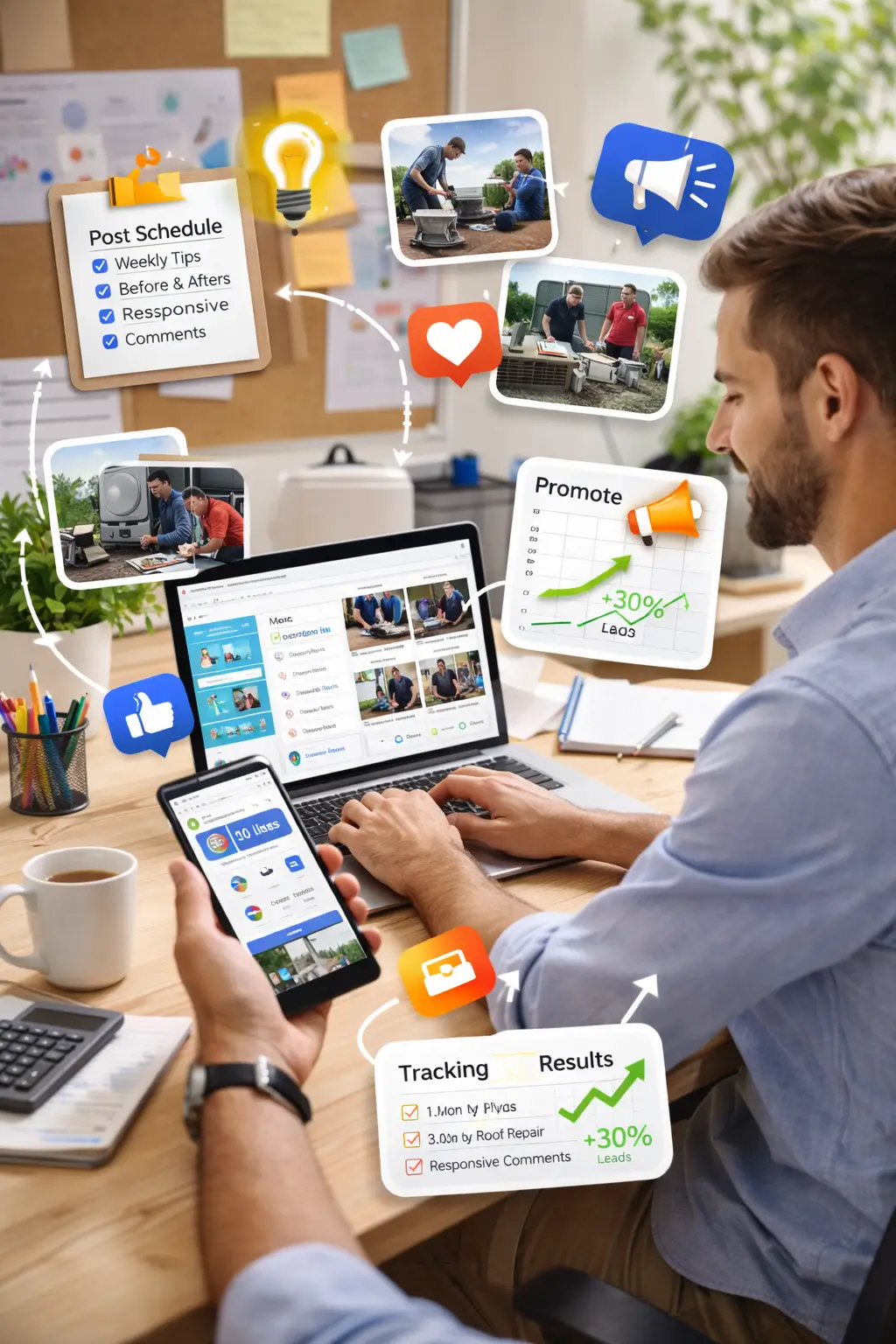 man doing the process of Social Media for home services businesses