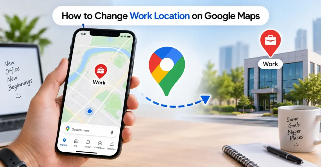 How to change work location on Google Maps using a smartphone.