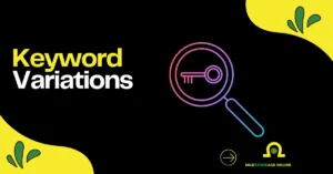 Keyword variations SEO concept with a colorful search key graphic and Milestoneage Online logo