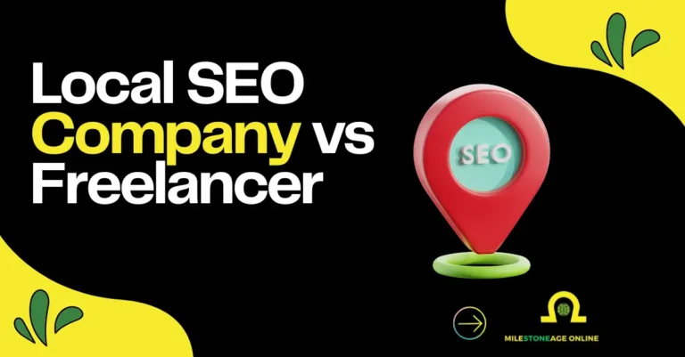 Local SEO company vs freelancer comparison with SEO location pin graphic