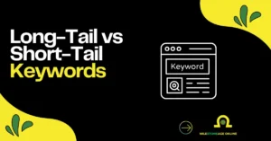 Long-Tail vs Short-Tail Keywords SEO guide graphic with a keyword search icon and Milestoneage Online branding.