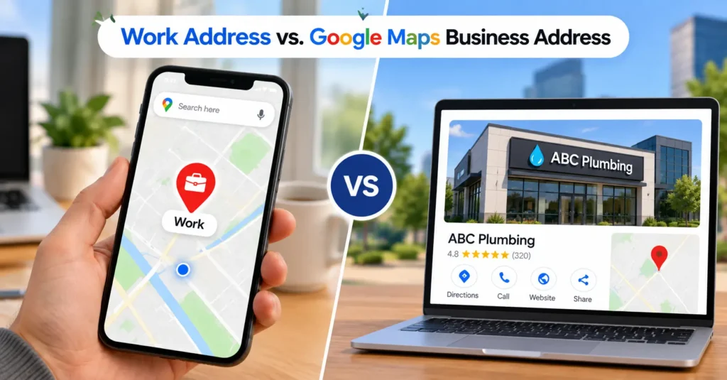 Difference between a personal work address and Google Maps business address.